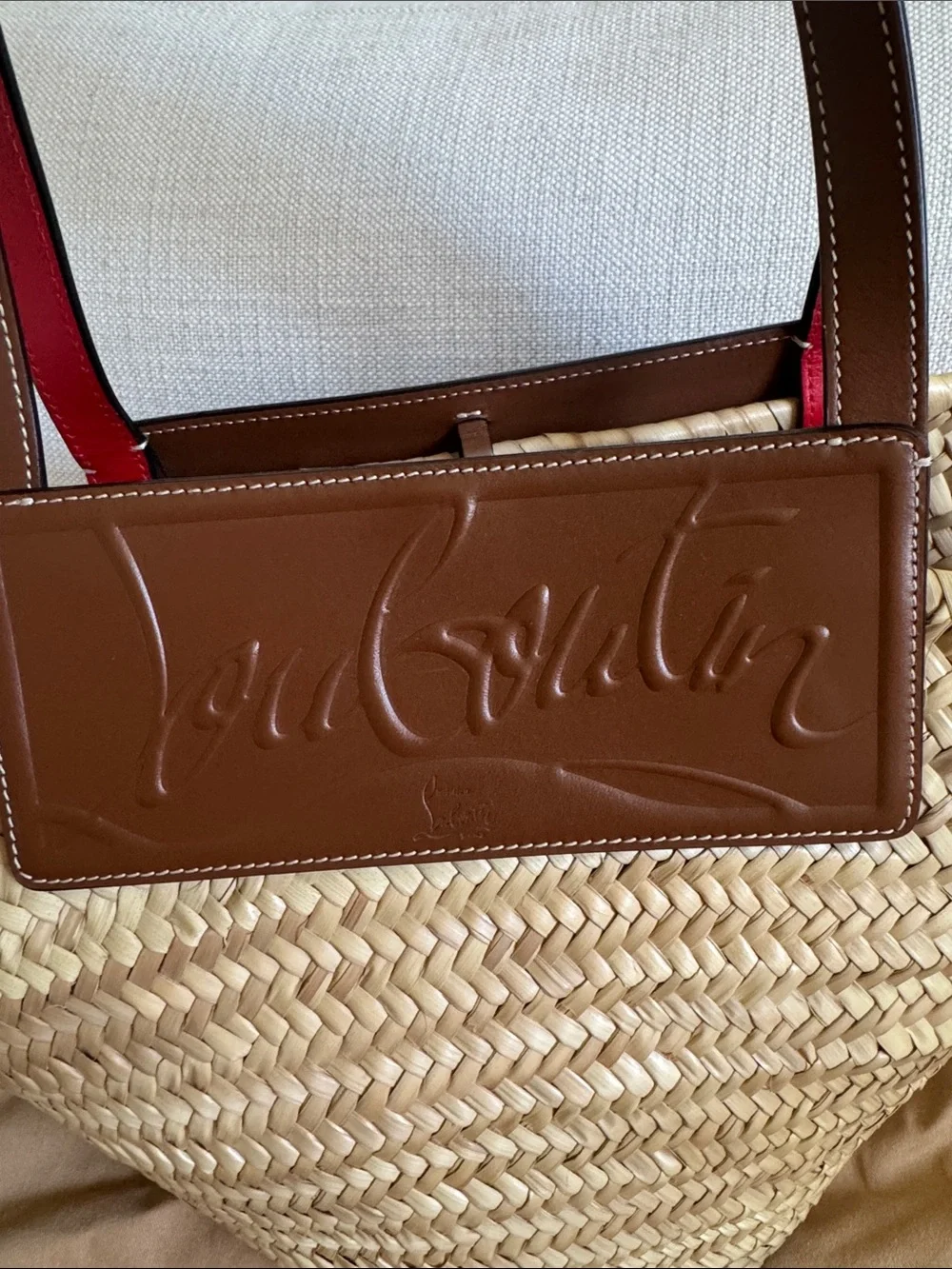 Christian Louboutin Natural Straw Tote with Brown Leather Trim